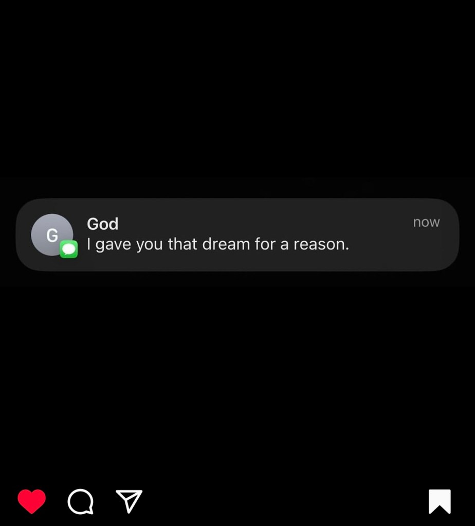 Abbildung eines Instagram-Posts mit dem Text "I gave you that dream for a reason."